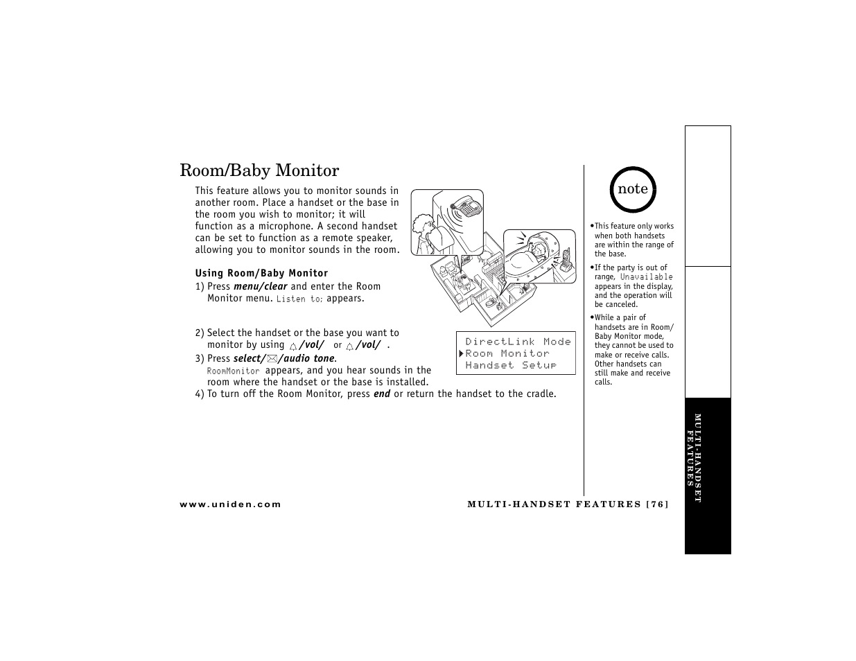 Room/baby monitor | Uniden DCT7488 User Manual | Page 77 / 96