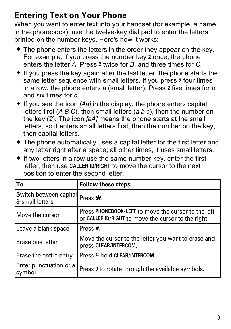Entering text on your phone | Uniden DECT2180 Series User Manual | Page 11 / 32