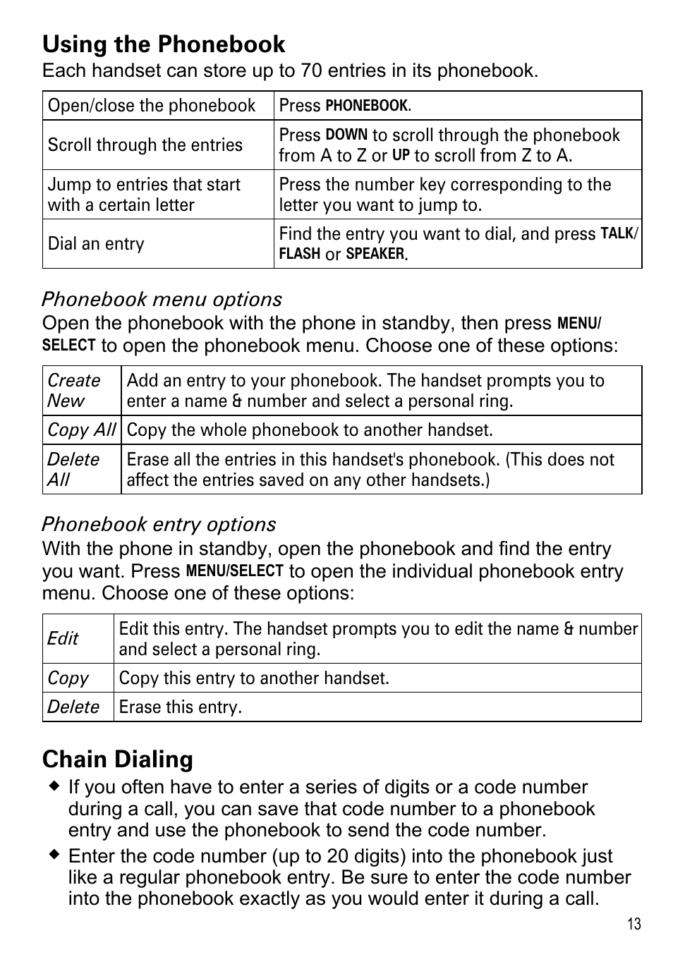 Using the phonebook, Chain dialing | Uniden DECT2180 Series User Manual | Page 15 / 32