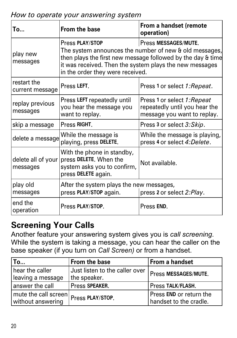 Screening your calls | Uniden DECT2180 Series User Manual | Page 22 / 32