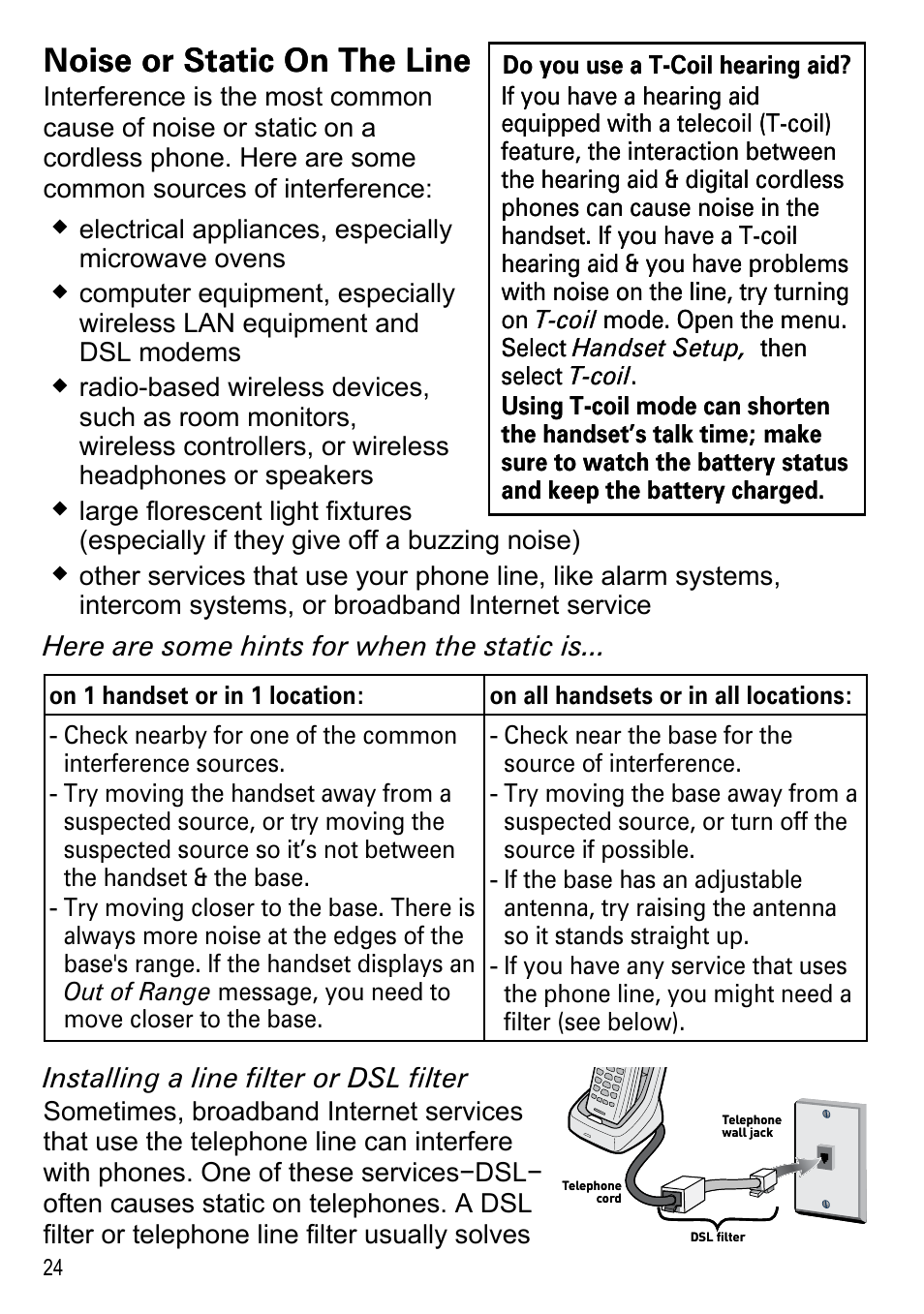 Noise or static on the line | Uniden DECT2180 Series User Manual | Page 26 / 32