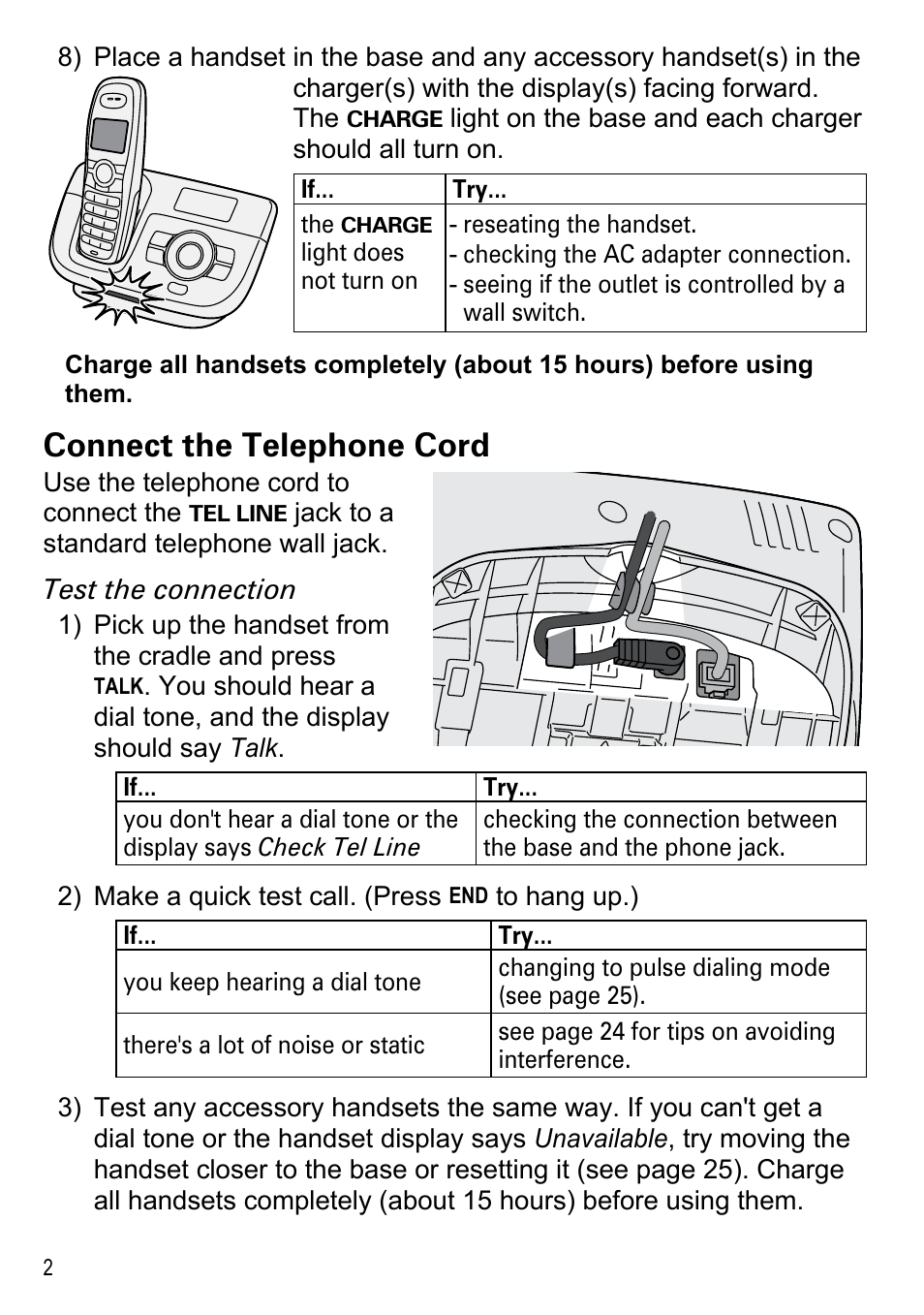 Connect the telephone cord | Uniden DECT2180 Series User Manual | Page 4 / 32