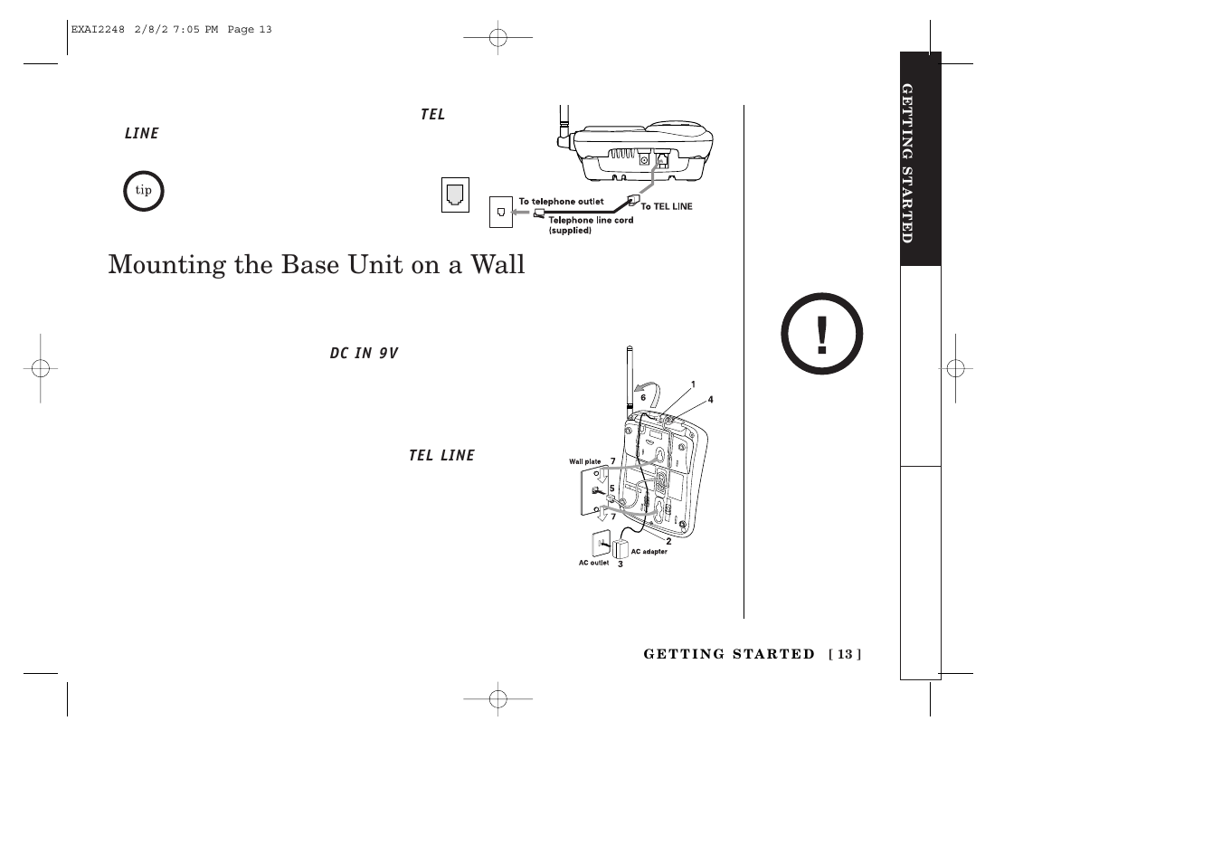 Mounting the base unit on a wall | Uniden EXAI2248 series User Manual | Page 15 / 68
