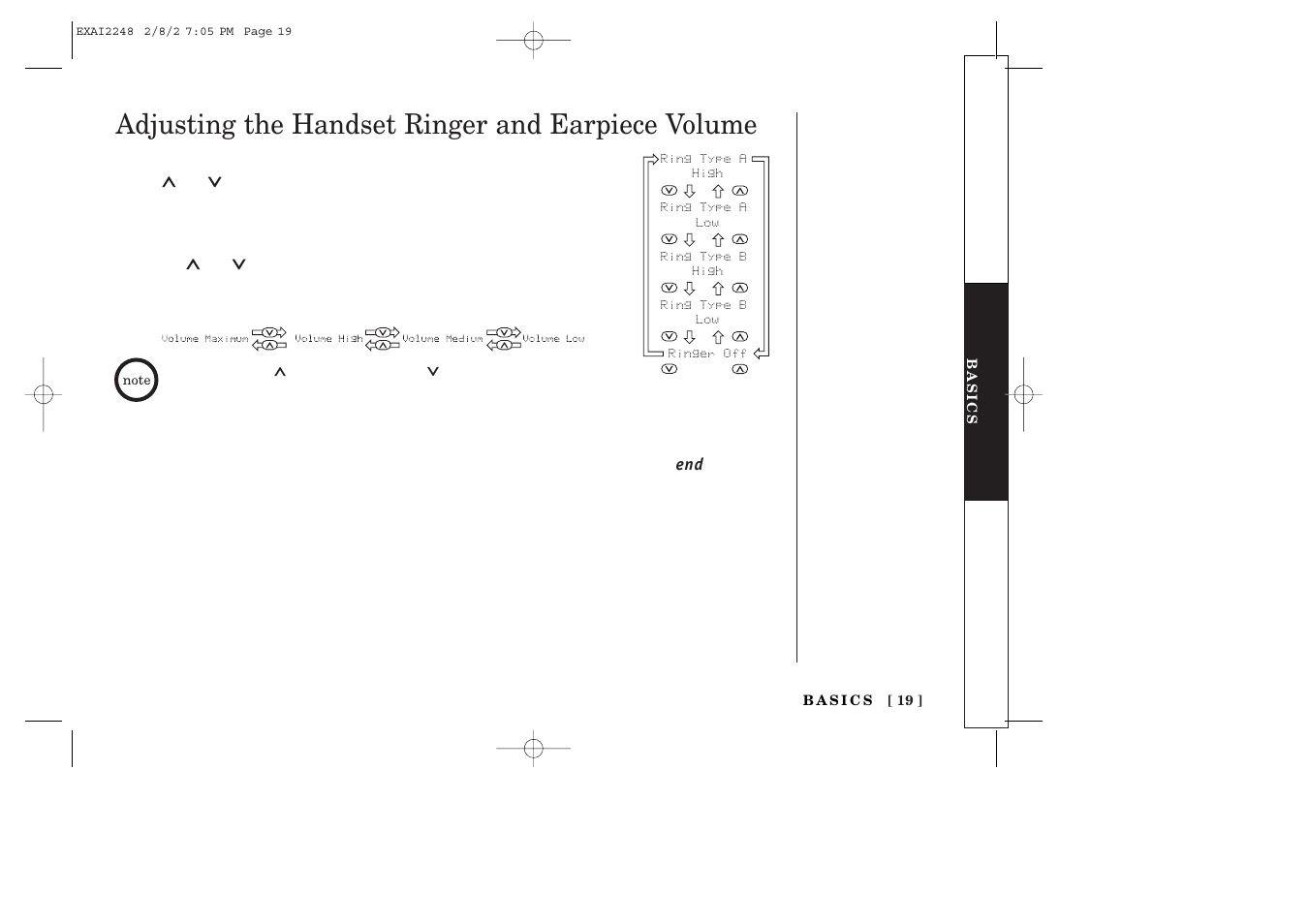 Adjusting the handset ringer and earpiece volume | Uniden EXAI2248 series User Manual | Page 21 / 68