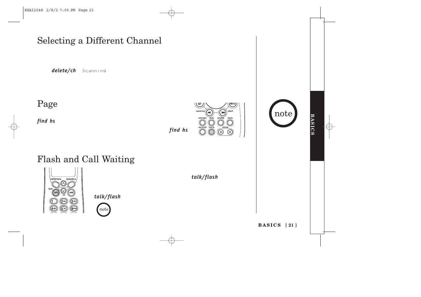 Flash and call waiting, Selecting a different channel, Page | Uniden EXAI2248 series User Manual | Page 23 / 68