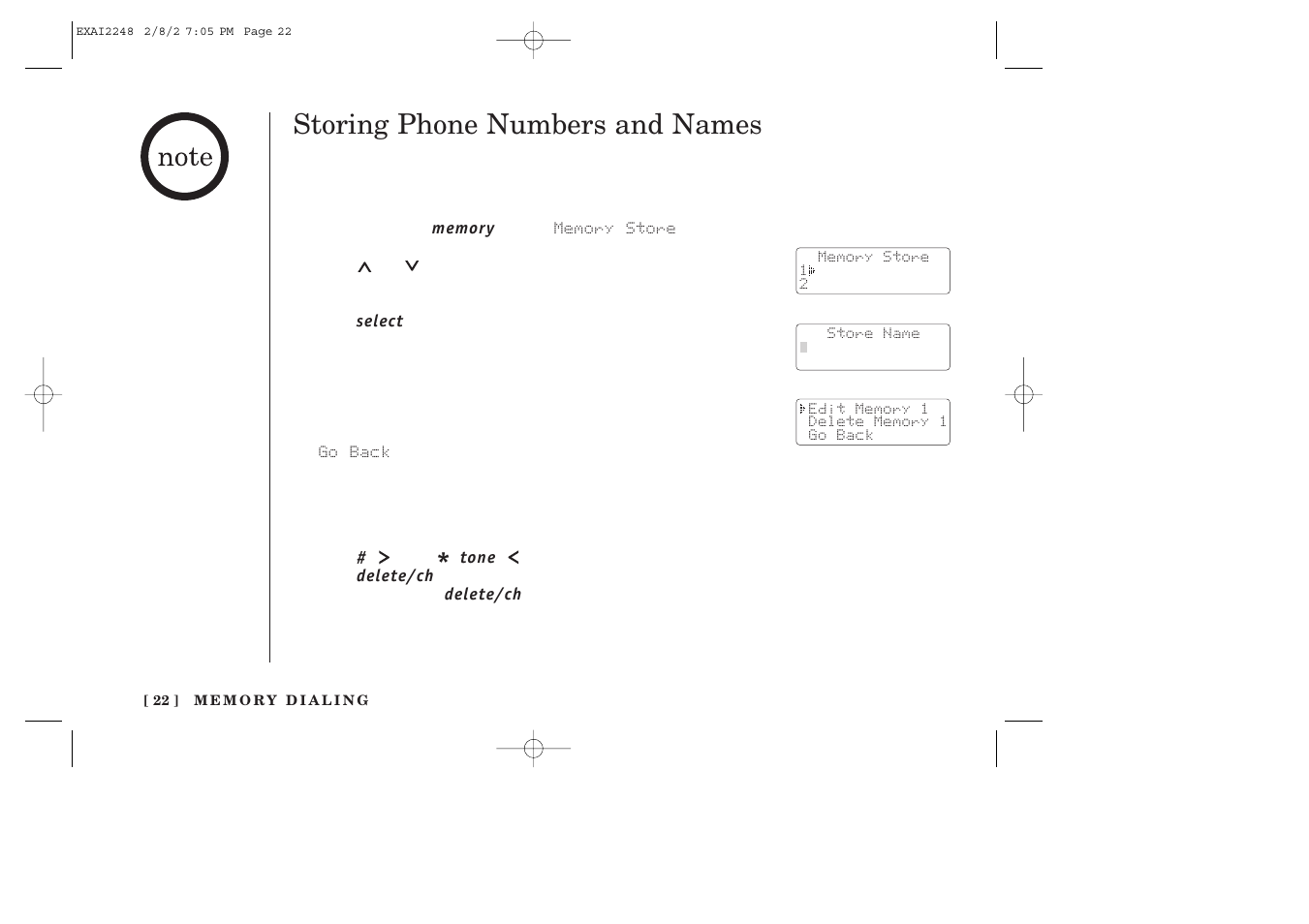 Storing phone numbers and names | Uniden EXAI2248 series User Manual | Page 24 / 68
