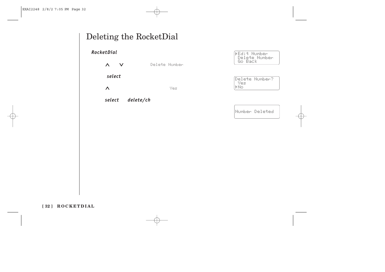 Deleting the rocketdial | Uniden EXAI2248 series User Manual | Page 34 / 68