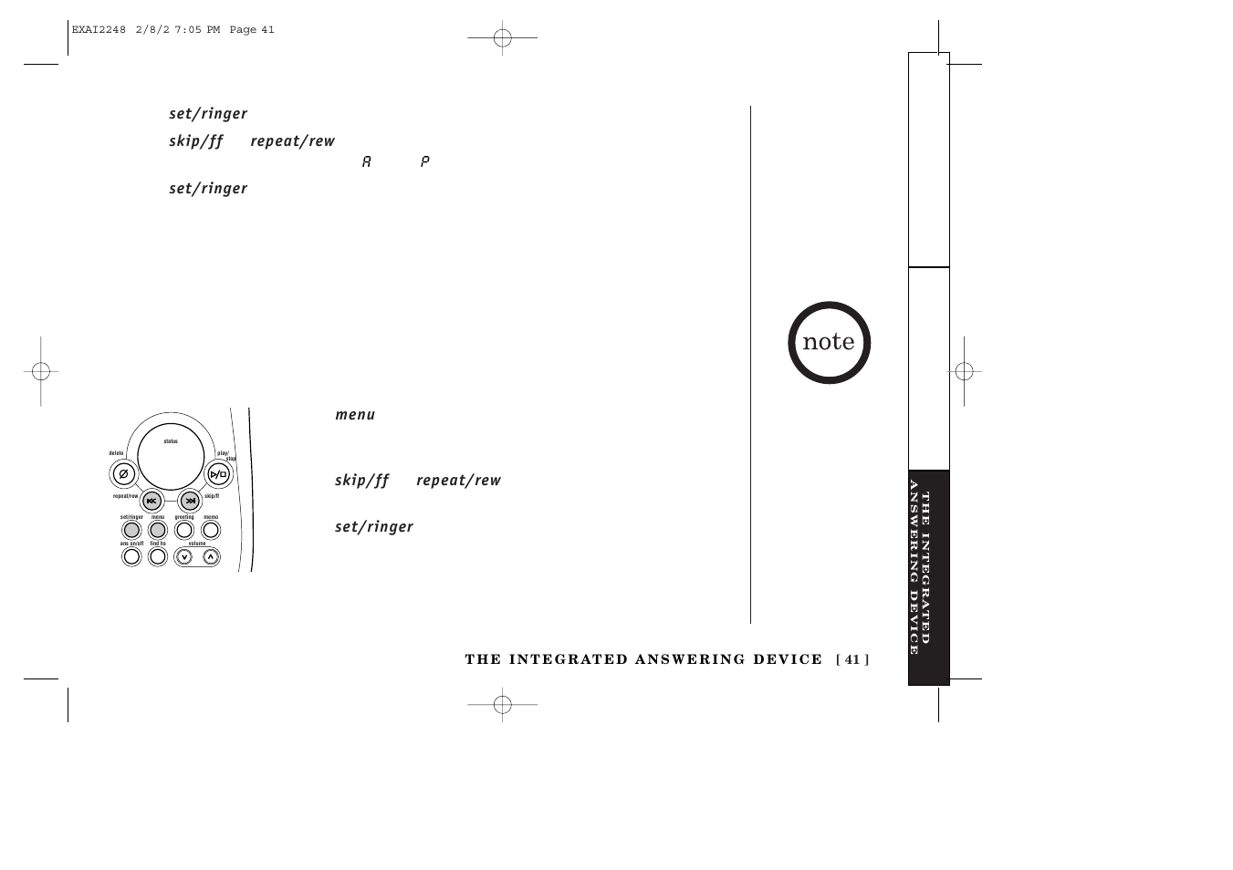 Setting a personal security code (pin) | Uniden EXAI2248 series User Manual | Page 43 / 68