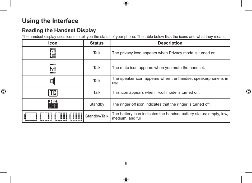 Using the interface, Reading the handset display | Uniden DSS7915+1 User Manual | Page 10 / 64