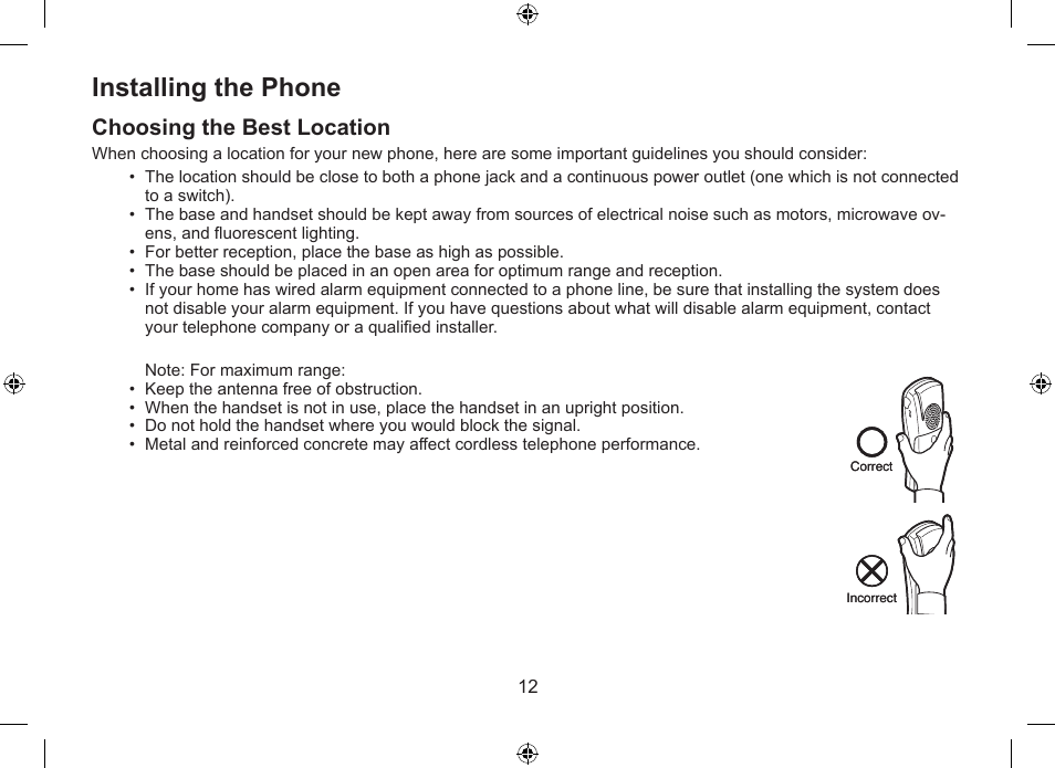 Installing the phone, Choosing the best location | Uniden DSS7915+1 User Manual | Page 13 / 64