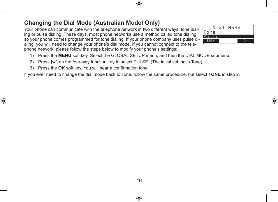 Changing the dial mode (australian model only) | Uniden DSS7915+1 User Manual | Page 17 / 64