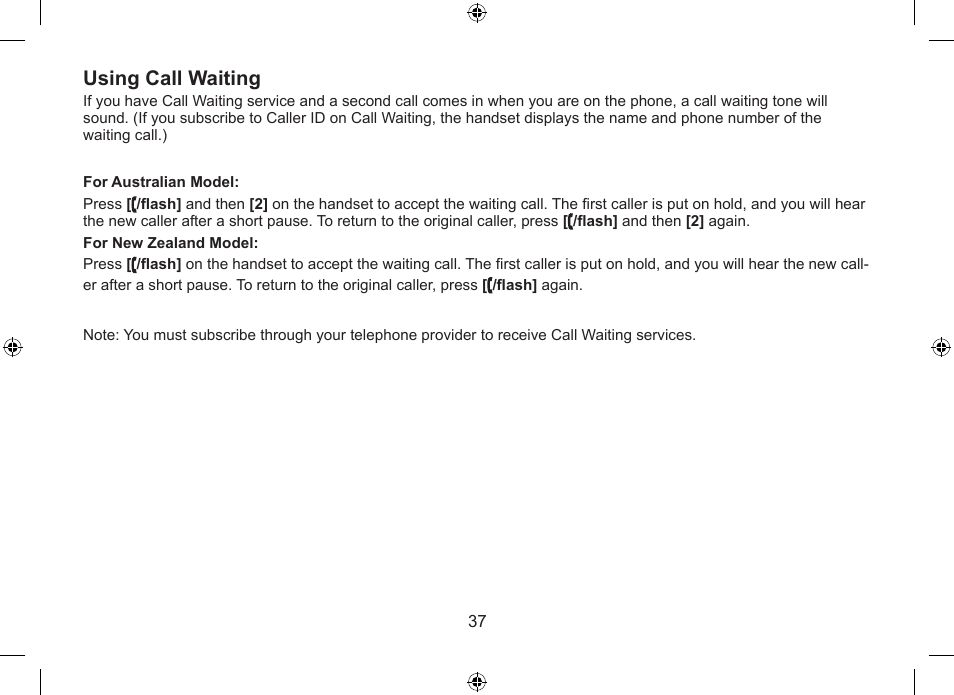 Using call waiting | Uniden DSS7915+1 User Manual | Page 38 / 64