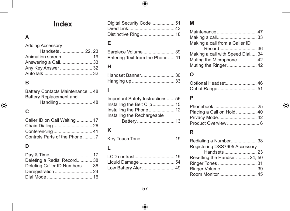 Index | Uniden DSS7915+1 User Manual | Page 58 / 64