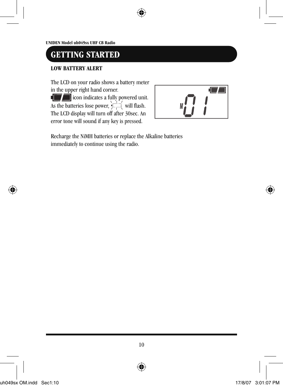 Getting started | Uniden uh049sx-2 User Manual | Page 11 / 28