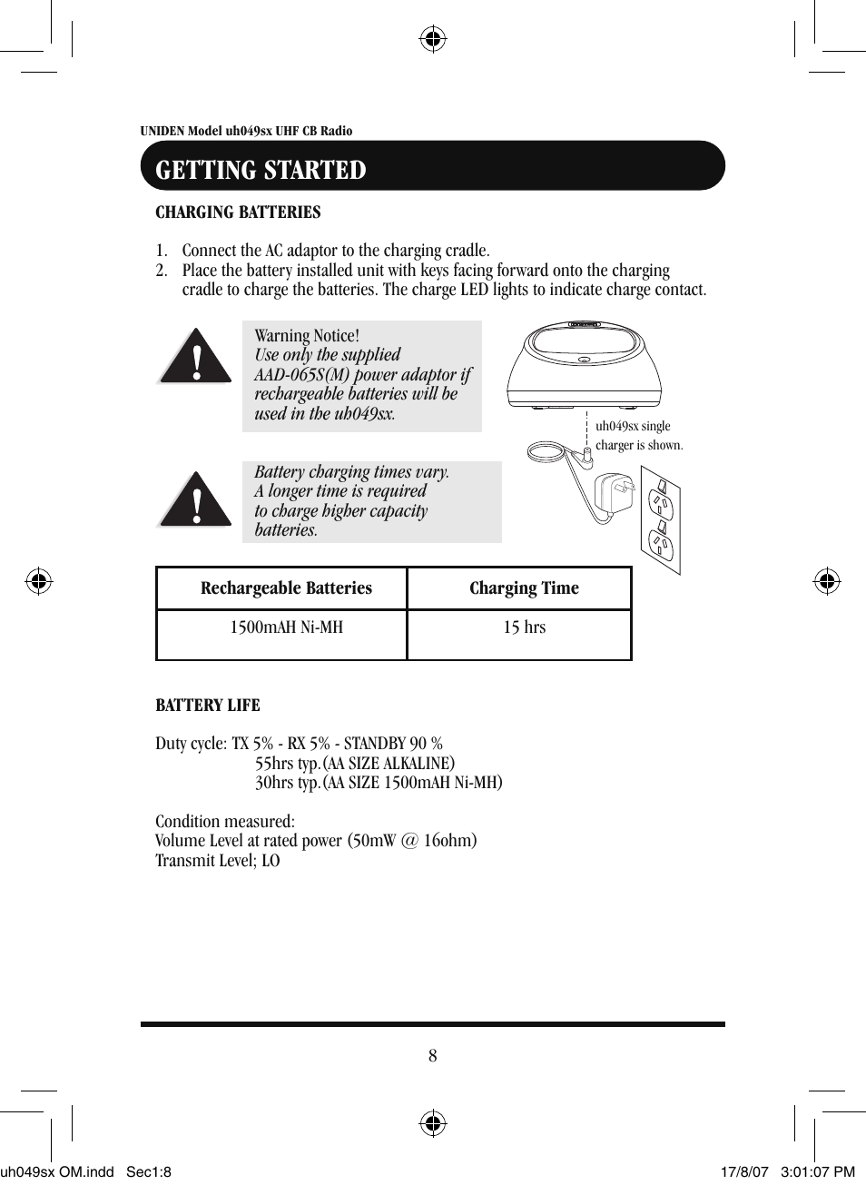 Getting started | Uniden uh049sx-2 User Manual | Page 9 / 28