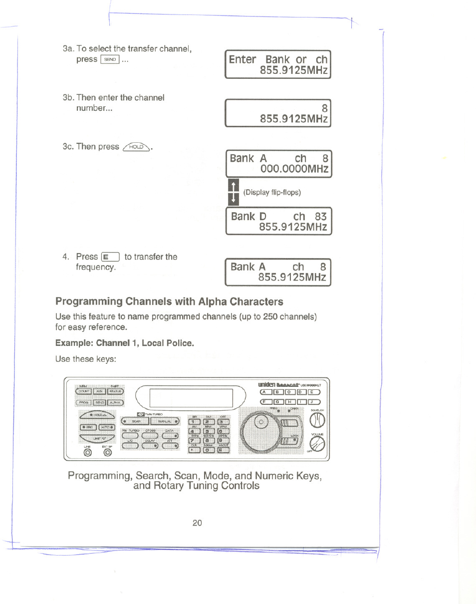 Bank a ch 8 ooo.oooomhz, Bank d ch 83 855.9125mhz, Bank a ch 8 855.9125mhz | Programming channels with alpha characters, 9125mhz | Uniden UBC9000XLT User Manual | Page 23 / 58