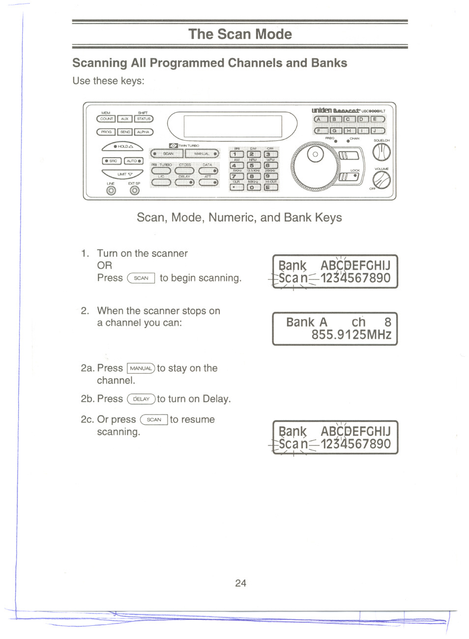 The scan mode, Scanning all programmed channels and banks | Uniden UBC9000XLT User Manual | Page 27 / 58