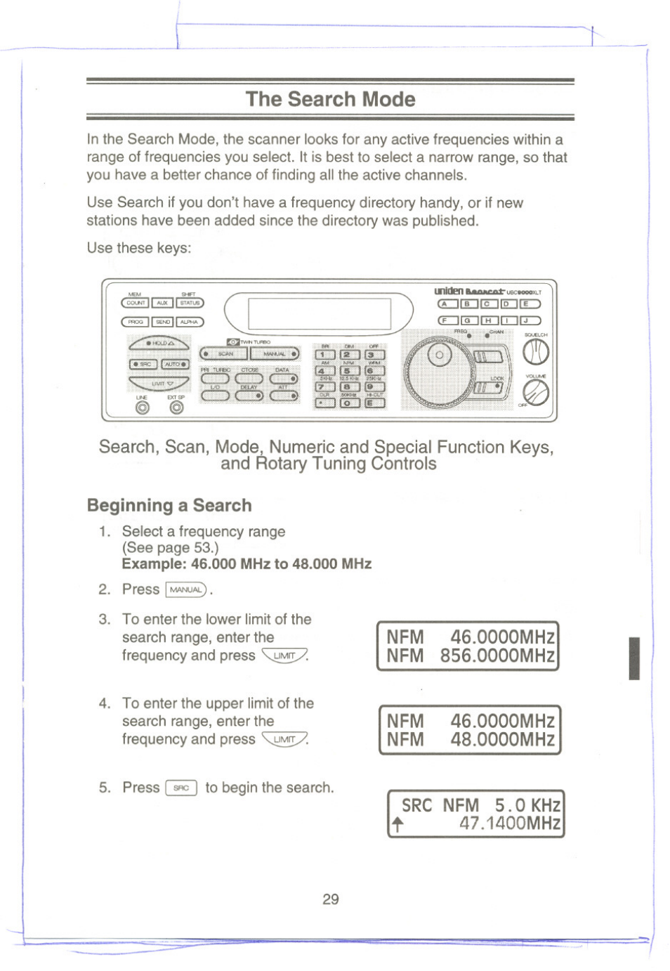 The search mode, Beginning a search, 0000mhz | Uniden UBC9000XLT User Manual | Page 32 / 58