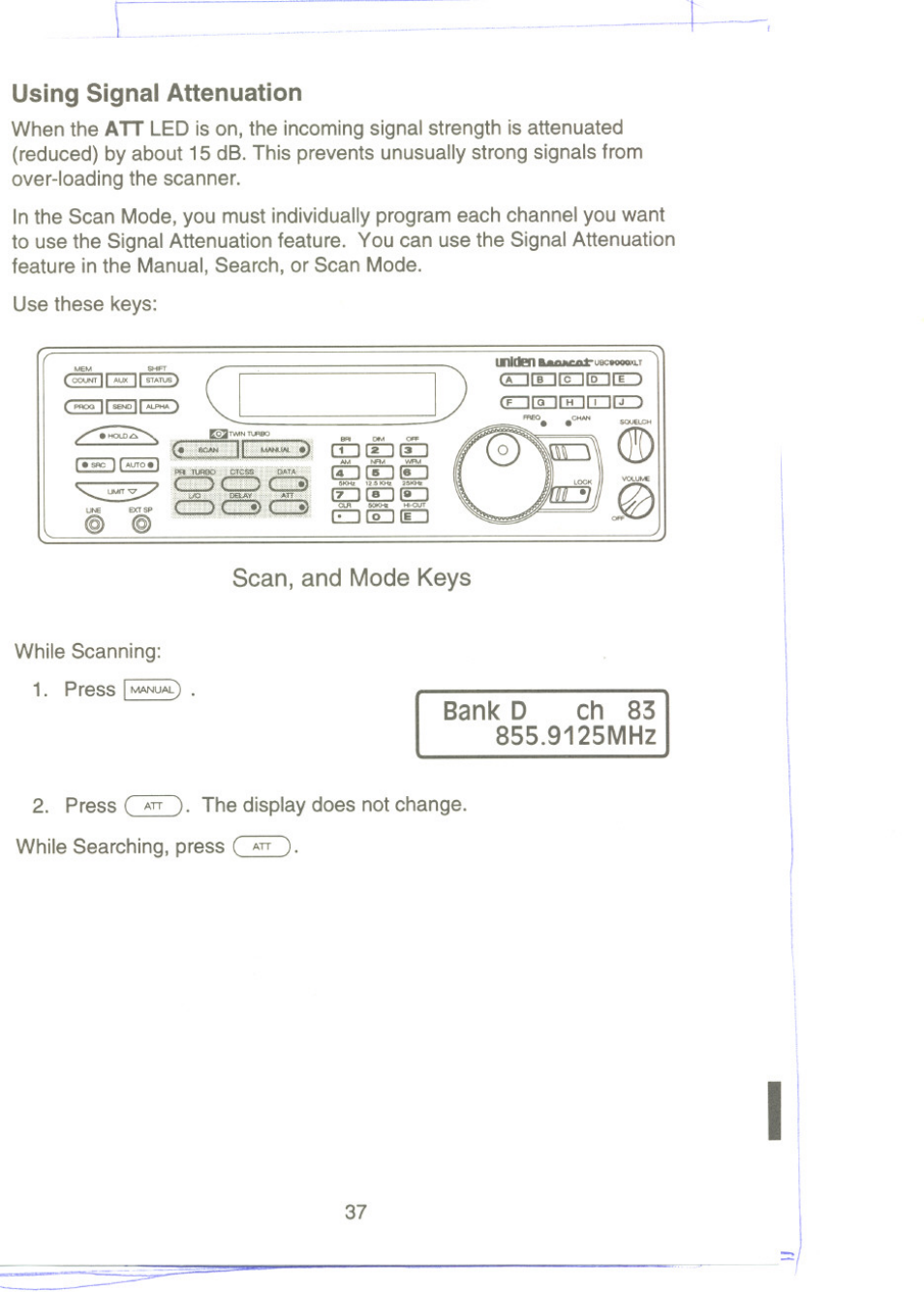 Using signal attenuation, Bank d ch 83 855.9125mhz | Uniden UBC9000XLT User Manual | Page 40 / 58