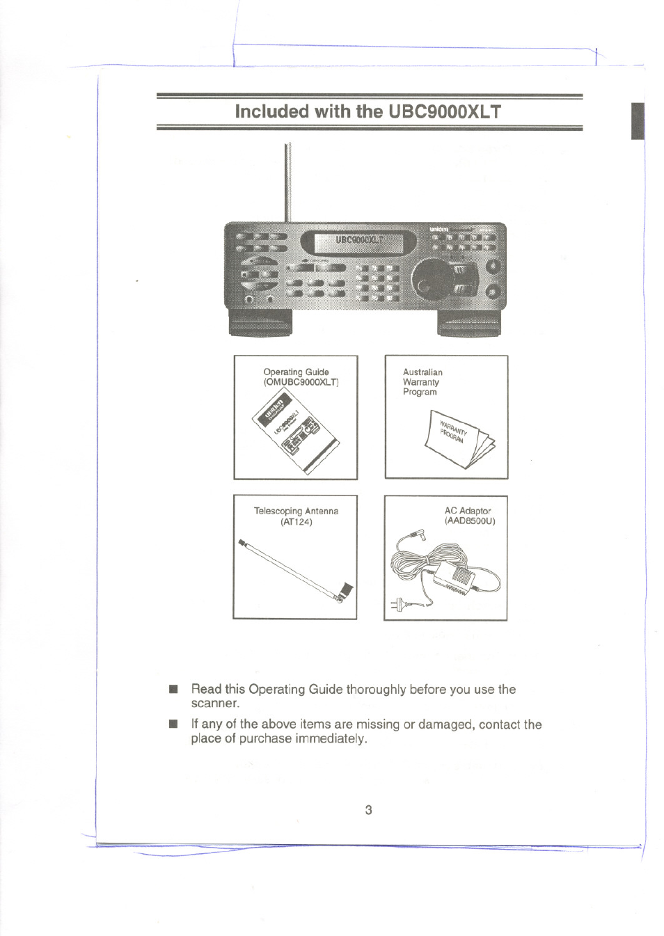 Included with the ubc9000xlt | Uniden UBC9000XLT User Manual | Page 6 / 58