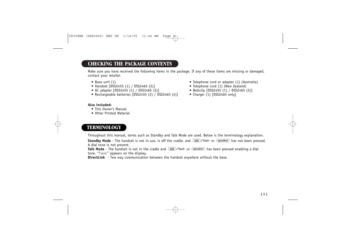 Checking the package contents, Terminology | Uniden DSS 2455 User Manual | Page 11 / 76