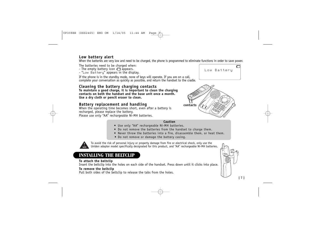 Installing the beltclip | Uniden DSS 2455 User Manual | Page 13 / 76