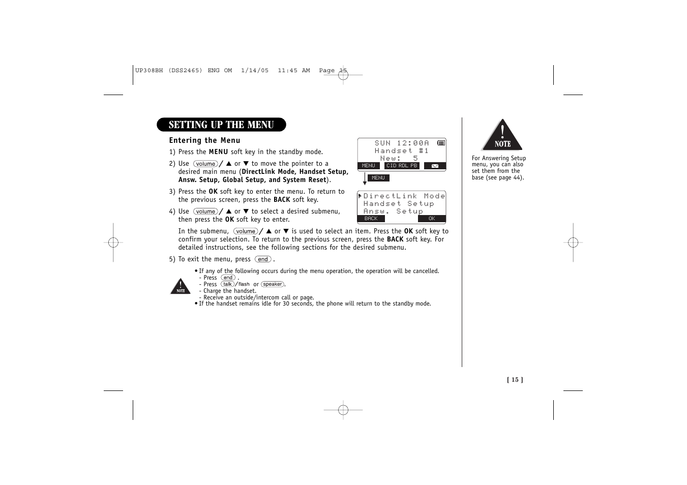 Setting up the menu | Uniden DSS 2455 User Manual | Page 21 / 76