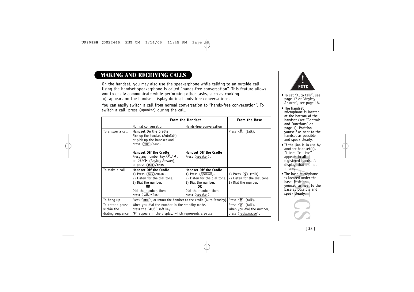 Basics, Making and receiving calls | Uniden DSS 2455 User Manual | Page 29 / 76