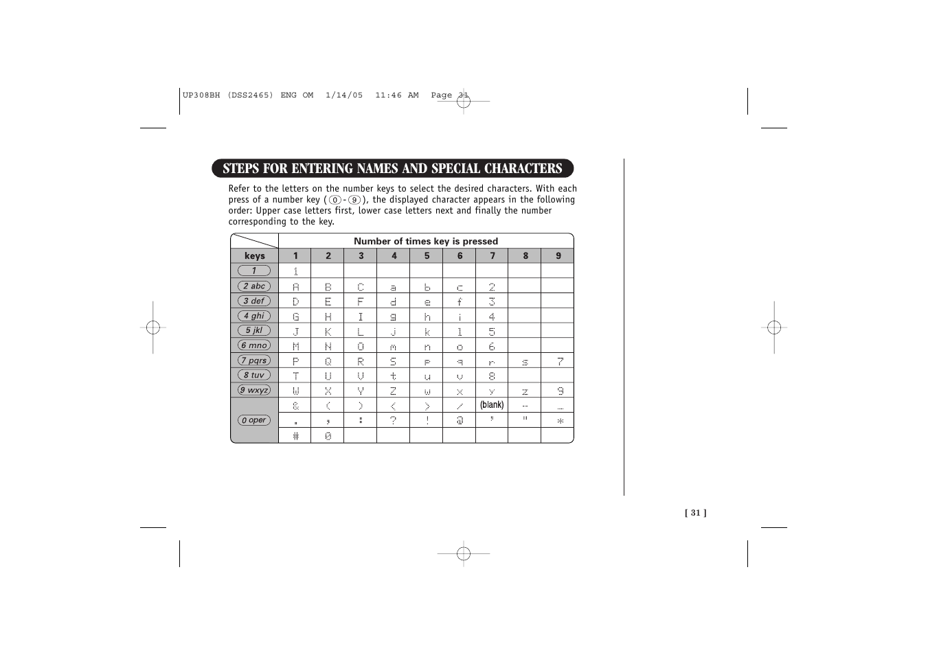 Steps for entering names and special characters | Uniden DSS 2455 User Manual | Page 37 / 76