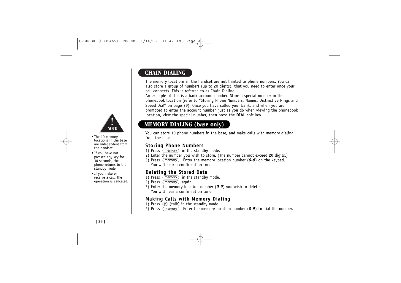 Chain dialing | Uniden DSS 2455 User Manual | Page 42 / 76