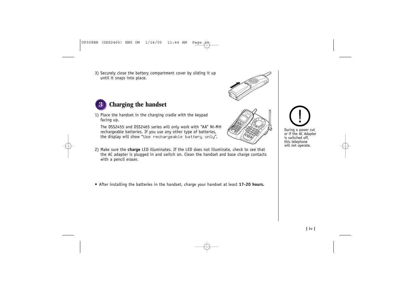 Charging the handset | Uniden DSS 2455 User Manual | Page 5 / 76