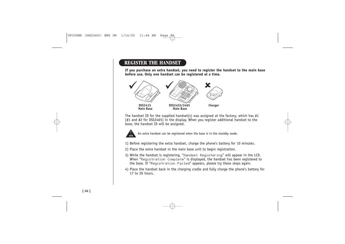 Register the handset | Uniden DSS 2455 User Manual | Page 62 / 76