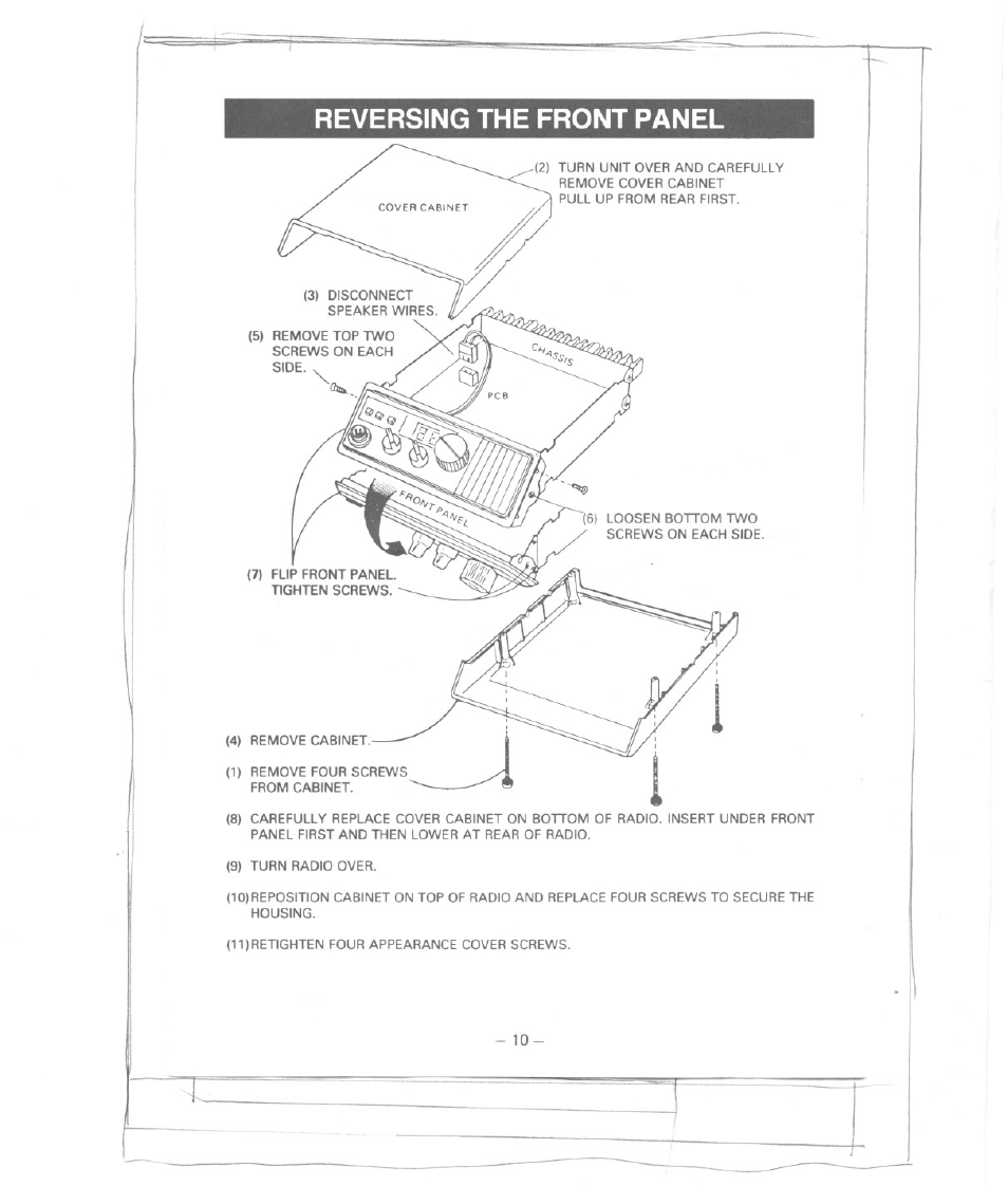 Reversing the front panel | Uniden MC615 User Manual | Page 10 / 12