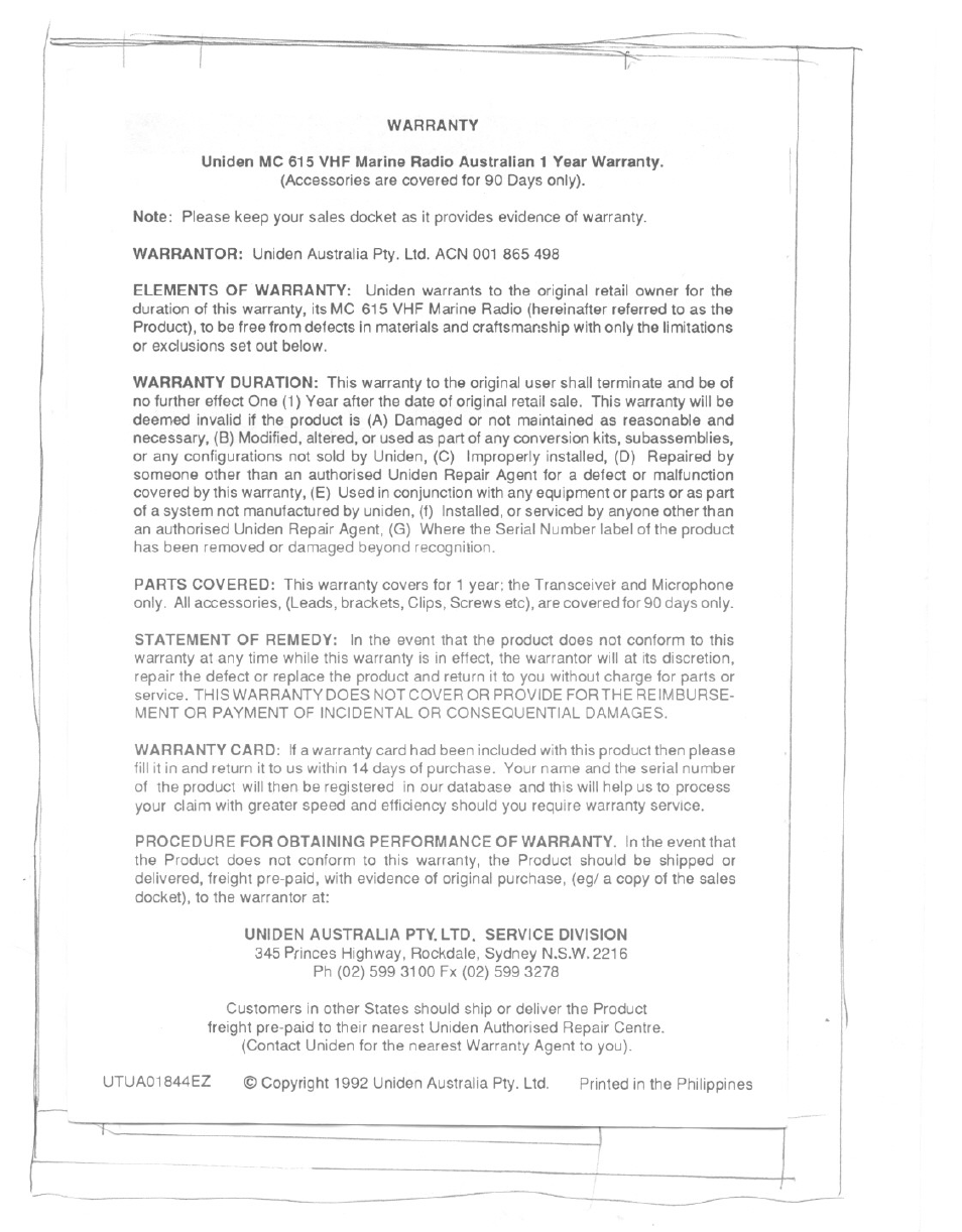 Uniden MC615 User Manual | Page 12 / 12