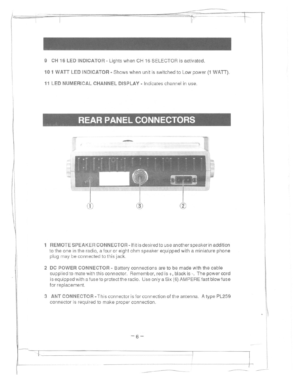 Rear panel connectors | Uniden MC615 User Manual | Page 6 / 12