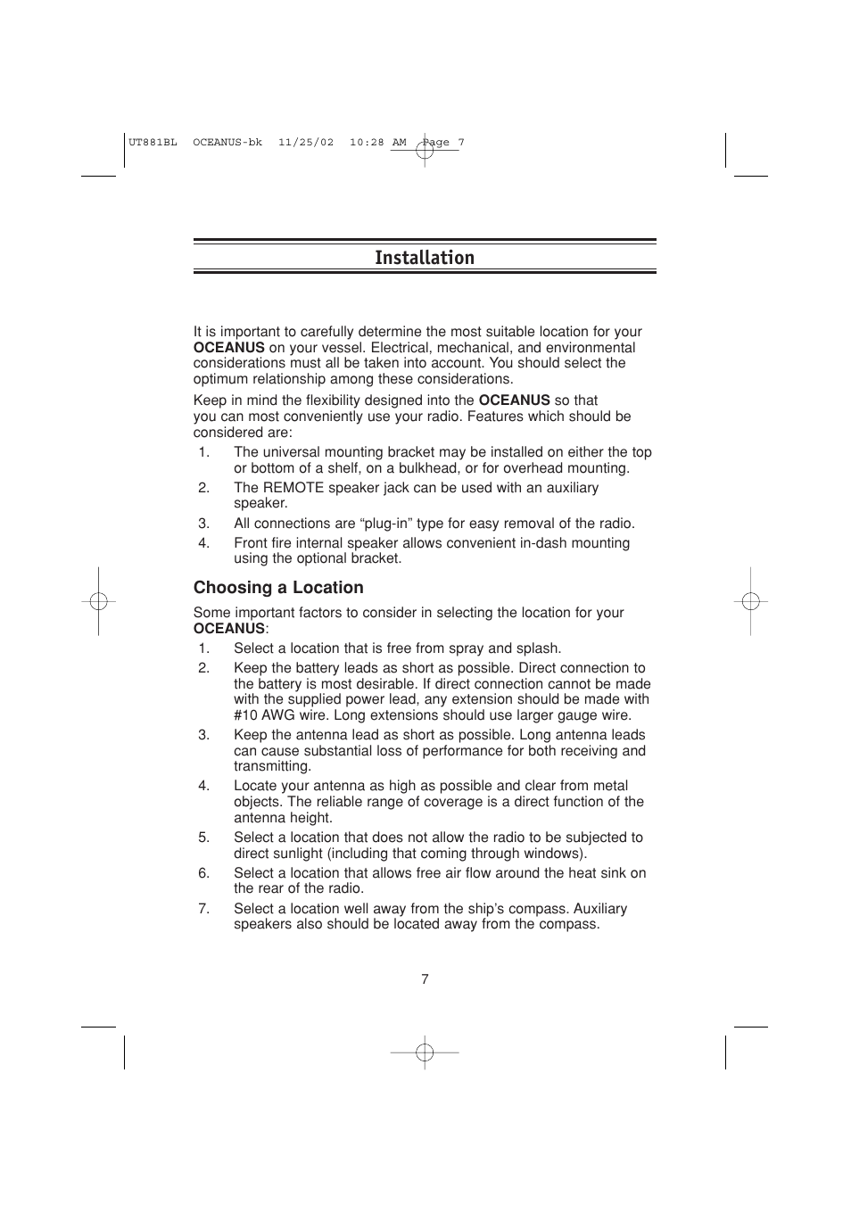 Installation | Uniden Marine Radio User Manual | Page 10 / 24