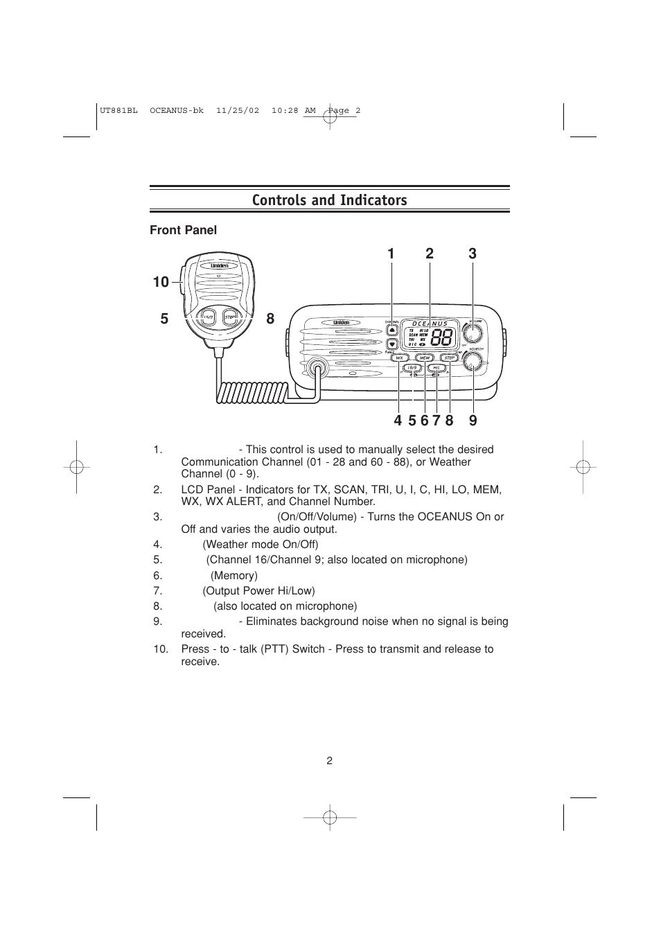 Controls and indicators | Uniden Marine Radio User Manual | Page 5 / 24