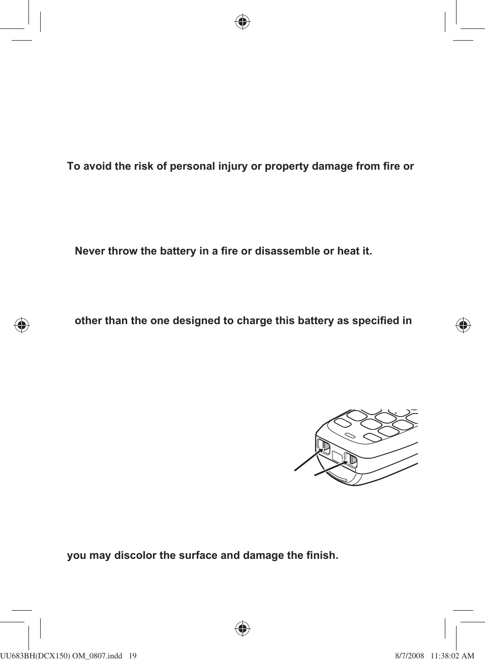 Contacts, Battery replacement and handling, Clean the battery contacts | Uniden DCX150 Series User Manual | Page 20 / 24