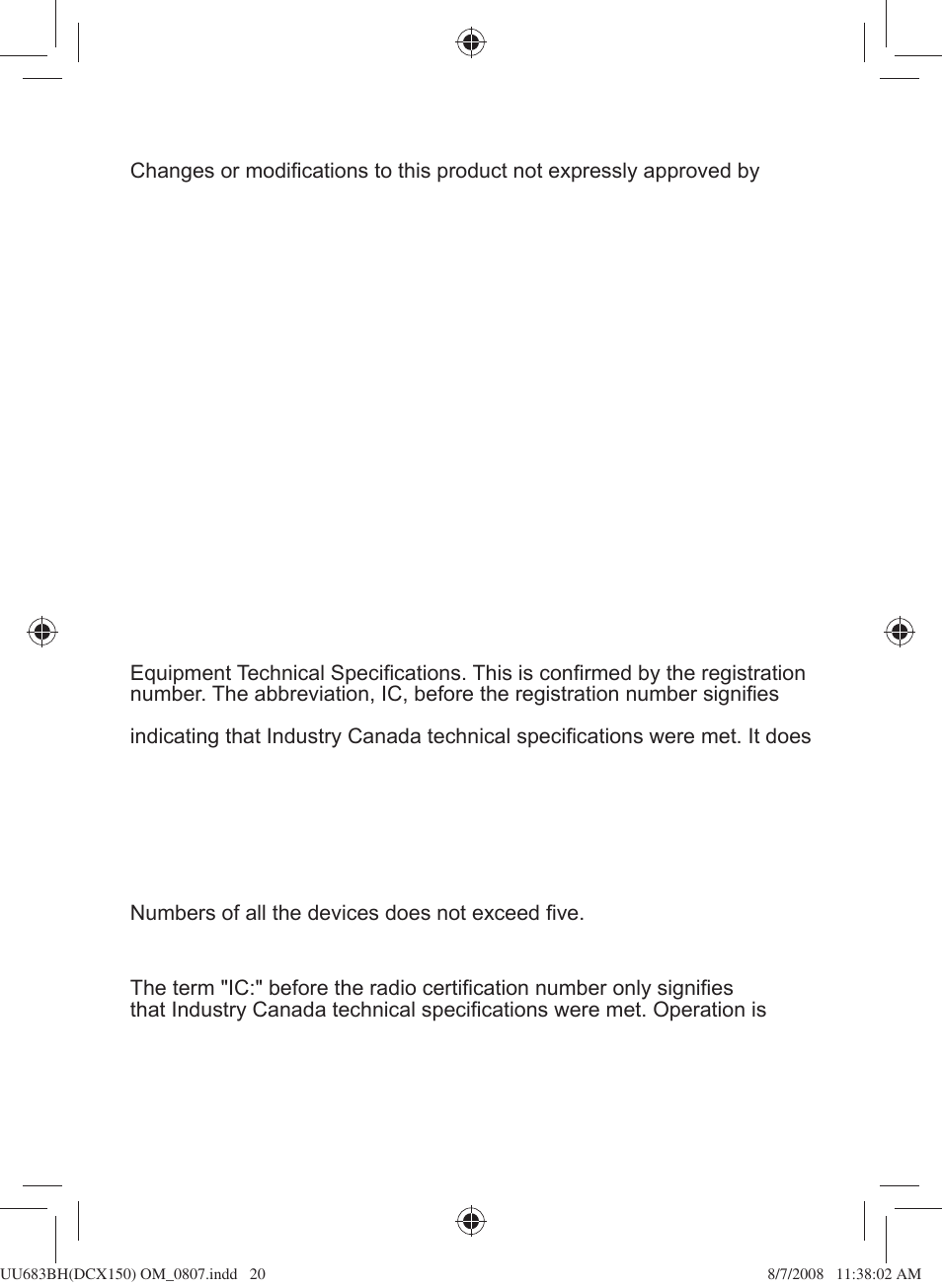 The fcc wants you to know, I.c. notice, Terminal equipment | Radio equipment | Uniden DCX150 Series User Manual | Page 21 / 24