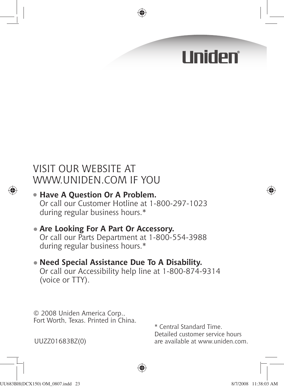 Uniden DCX150 Series User Manual | Page 24 / 24