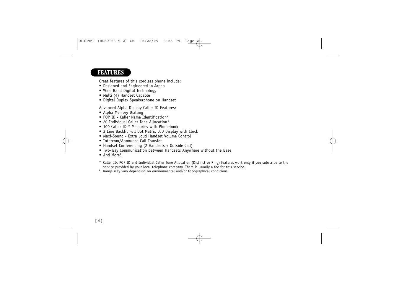 Features | Uniden 2315+2 User Manual | Page 10 / 60