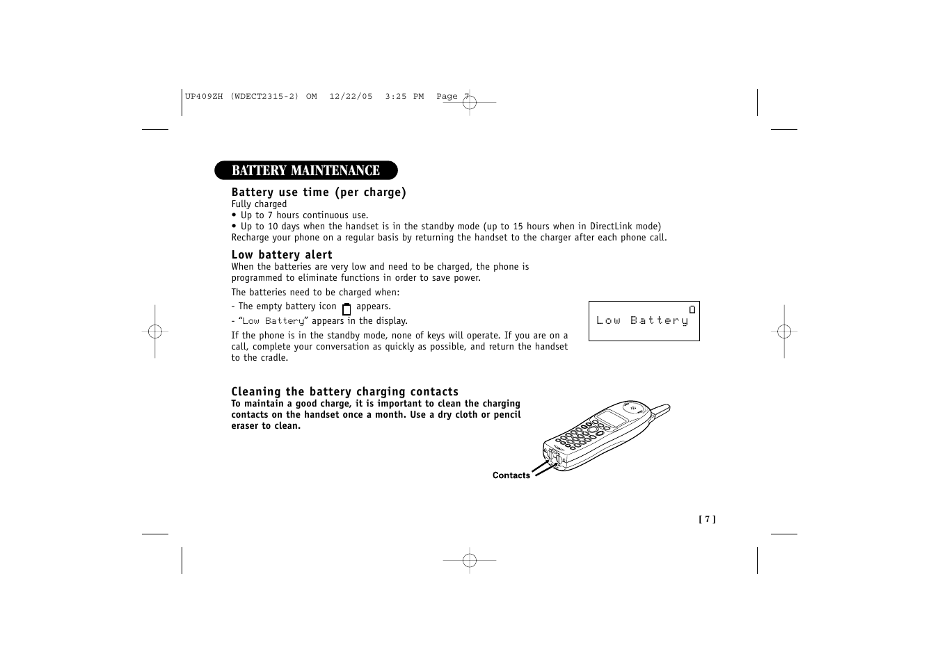 Battery maintenance | Uniden 2315+2 User Manual | Page 13 / 60