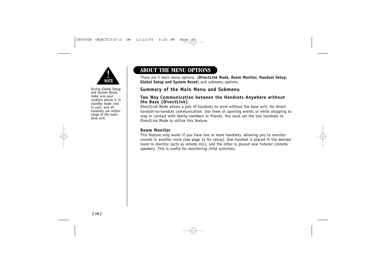 About the menu options | Uniden 2315+2 User Manual | Page 16 / 60