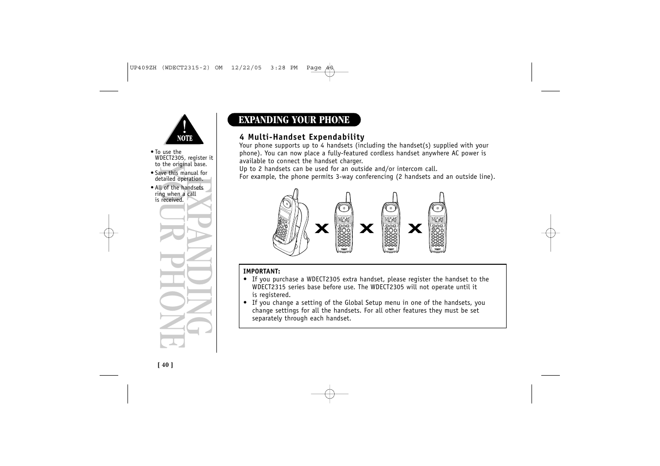 Exp anding your phone | Uniden 2315+2 User Manual | Page 46 / 60
