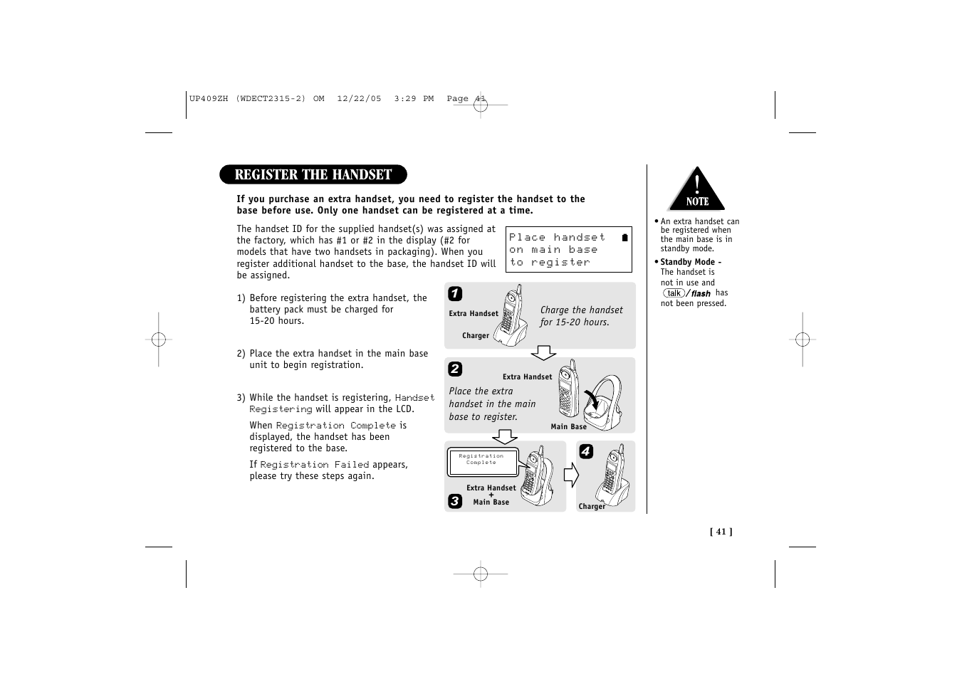 Register the handset | Uniden 2315+2 User Manual | Page 47 / 60