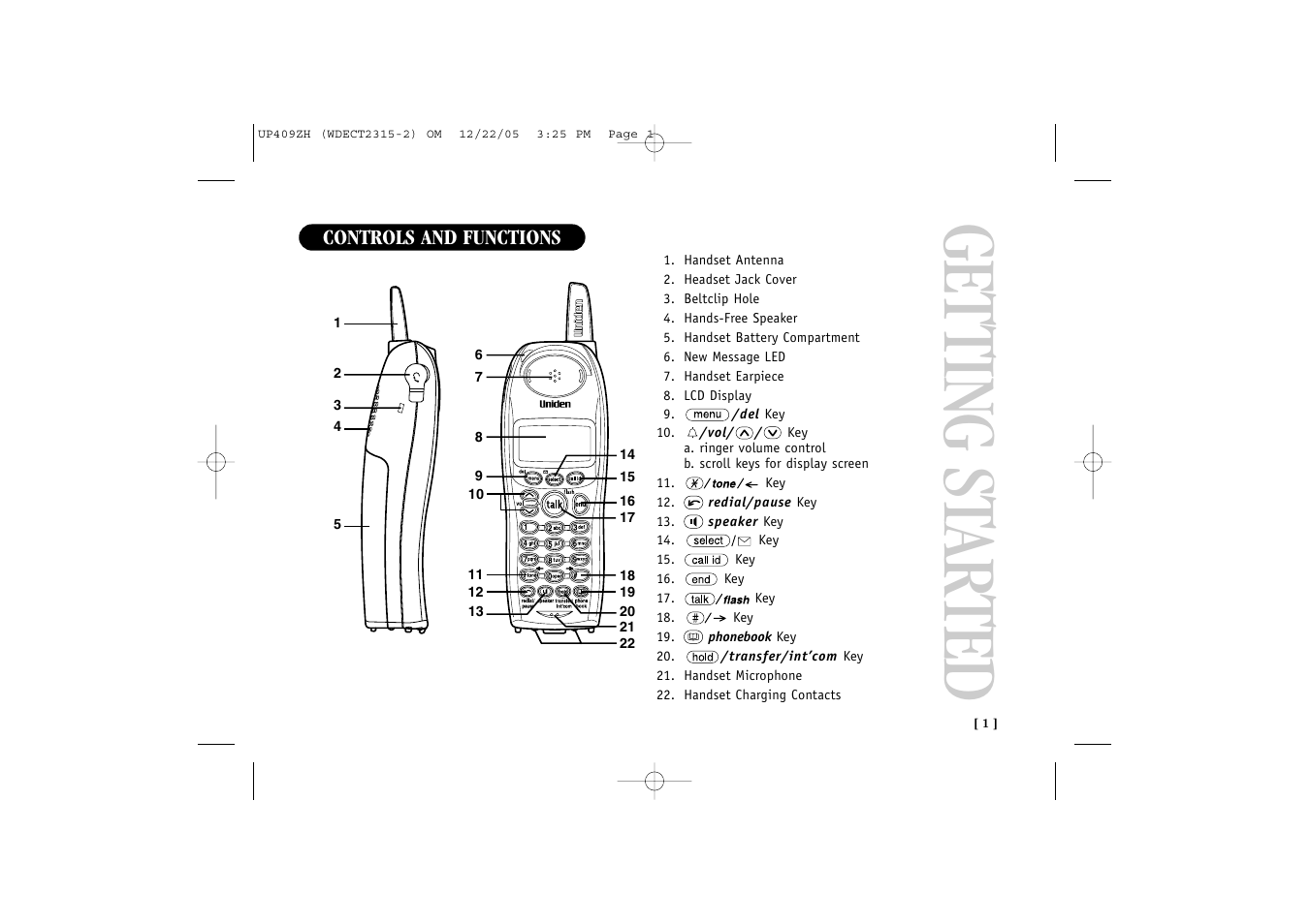 Getting st arted | Uniden 2315+2 User Manual | Page 7 / 60