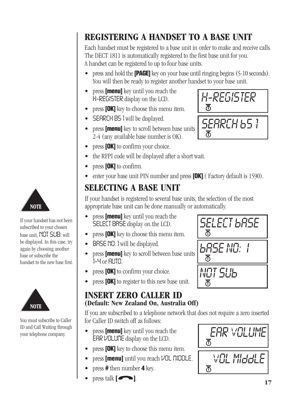 H-register, Registering a handset to a base unit, Selecting a base unit | Insert zero caller id | Uniden DECT 1811 User Manual | Page 21 / 28