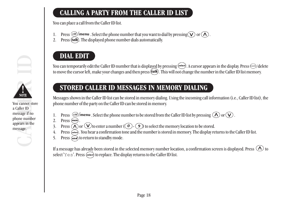 Caller id, Calling a party from the caller id list, Dial edit | Uniden XSR917/918 User Manual | Page 26 / 36