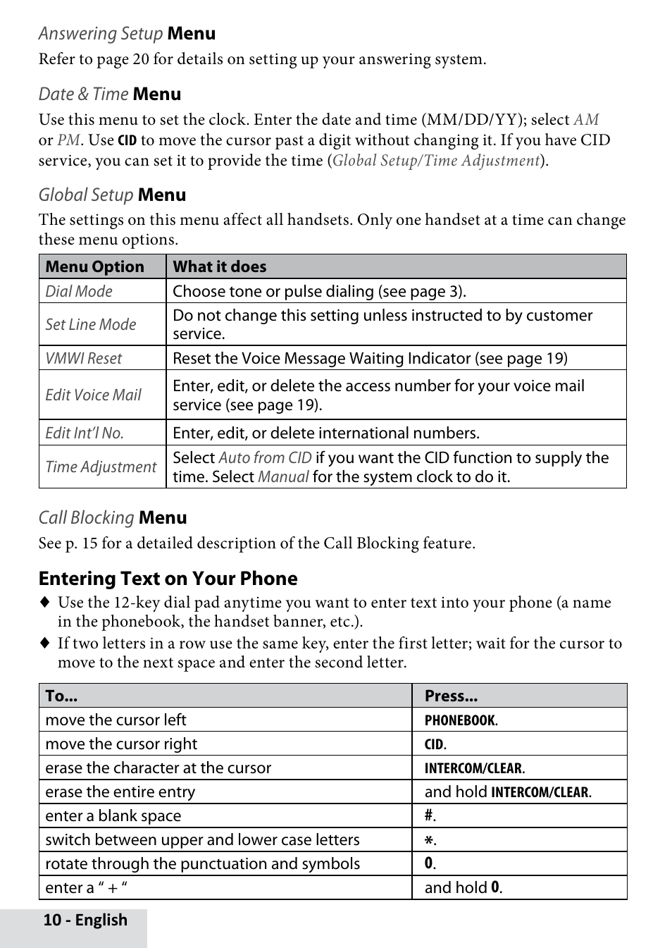 Entering text on your phone | Uniden D3580 User Manual | Page 10 / 28