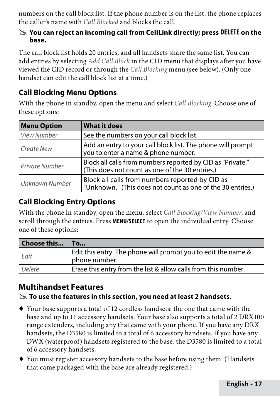 Multihandset features | Uniden D3580 User Manual | Page 17 / 28